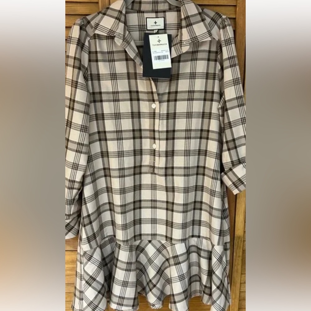 TUCKERNUCK BROWN PLAID CALLAHAN SHIRT DRESS brand new with tags